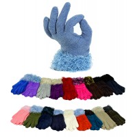 12-pair Solid Color Knitted w/ Fur-Like Trim Cuff Gloves - GL-G2140