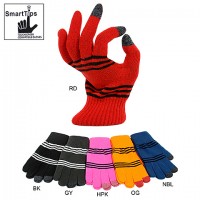 Gloves- 12-pair Knitted Striped SmartTips Touchscreen Gloves - GL-GTK110