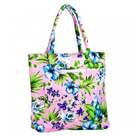 Canvas Tote w/ Tropical Flower Print - L. Pink - BG-1509LPK