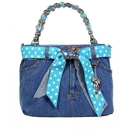 Denim Jean Purse w/ Polka Dots Ribbon -  BG-BJ117MTQ