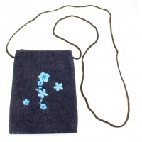 Denim Passport size bag with shoulder strap - Blue - BG-PS-BL