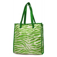 Clear PVC Shopping Bag w/ Zebra Print Inner Bag - Green- BG-C956GN