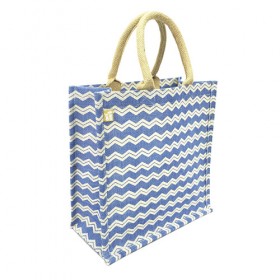 Jute Tote – 12 PCS -12" Chevron Print w/ Cotton Webbed Tube Handles - BG-JTG102