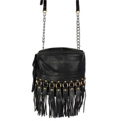 Shoulder/ Messenger Bag Accent With Fringes - Black - BG-FN4153BK