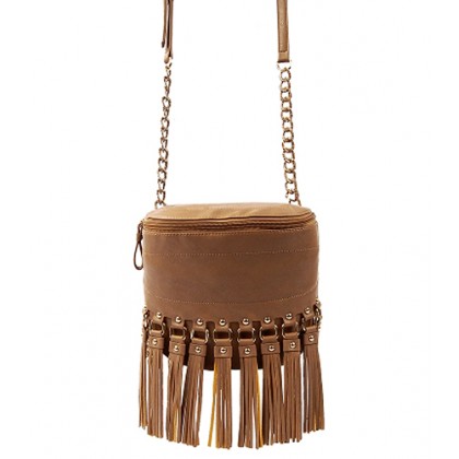 Shoulder/ Messenger Bag Accent With Fringes - Brown - BG-FN4153BN