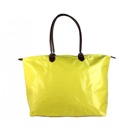 Nylon Large Shopping Tote w/ Leather Like Handles - Lime -BG-HD1293LM