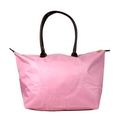 Nylon Large Shopping Tote w/ Leather Like Handles - Pink -BG-HD1293PK