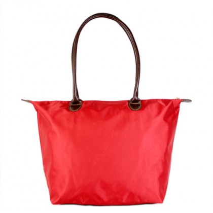 Nylon Medium Shopping Tote w/ Leather Like Handles - Red -BG - HD1641RD