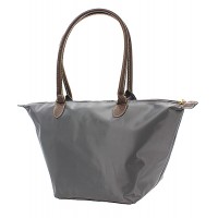 Nylon Medium Shopping Tote - 12 PCS w/ Leather Like Handles - Gray - BG-NL2016GY