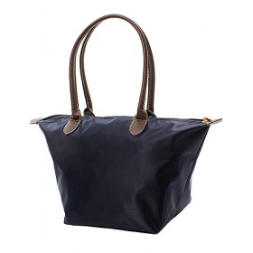 Nylon Medium Shopping Tote - 12 PCS w/ Leather Like Handles - Navy - BG-NL2016NV