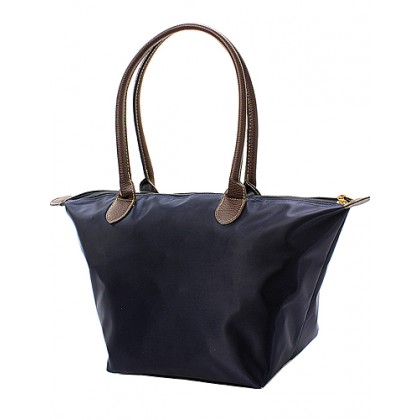 Nylon Medium Shopping Tote - 12 PCS w/ Leather Like Handles - Navy - BG-NL2016NV