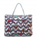 Quilted Cotton Shopping Tote Bag - 12 PCS Owl & Chevron Printed - Grey - BG-OW303GY