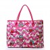 Quilted Cotton Shopping Tote Bag - 12 PCS Owl & Chevron Printed - Pink - BG-OW303PK