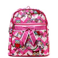 Quilted Cotton Backpack - 12 PCS Owl & Chevron Printed - Pink - BG-OW401PK