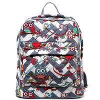 Quilted Cotton Backpack - 12 PCS Owl & Chevron Printed - Grey - BG-OW402GY