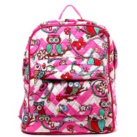 Quilted Cotton Backpack - 12 PCS Owl & Chevron Printed - Pink - BG-OW402PK
