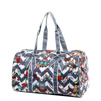 Quilted Cotton Duffel Bags - 12 PCS Owl & Chevron Printed - Grey - BG-OW703GY