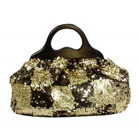 Designer Sequined Satchel Handbags w/ Checker Design - L. Gold - BG-8394LGD