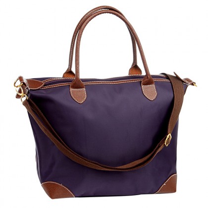 Shopping Tote w/ Detachable Woven Strap - Purple -BG-03-1206