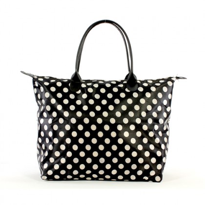 Shopping Tote w/ Polka Dots Print - Black - BG-101319B