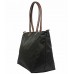 Nylon Large Shopping Tote w/ Leather Like Handles - Black - BG-HD1293BK