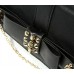 Pebble Leather-like Shoulder Bag w/ Spiky Studded Bow Flap - Black -BG-HD1437BK
