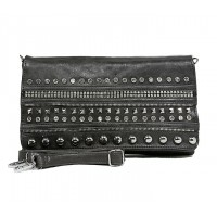 Evening Bag - 12 PC Chain and Rhinestones Studded Shoulder Bag - Silver Gray -BG-CL931GY