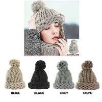 Beanie Hats – 12 PCS Knitted with Pom Pom - HT-42