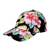 Baseball Cap – 12 PCS Tropical Flower Print – Cotton - Black - HT-7655G-BK
