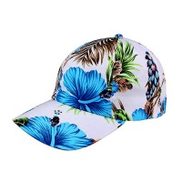 Baseball Cap – 12 PCS Tropical Flower Print – Cotton - Blue - HT-7655G-BL