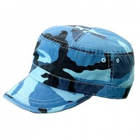 Military Caps – 12 PCS Enzyme Washed Cotton Twill - Blue / CAMO - HT-9028BL-CAMO