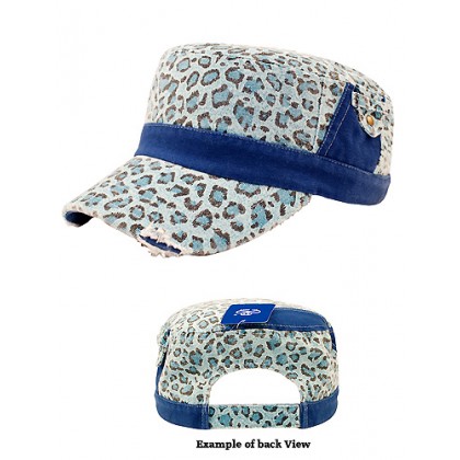 Military Cap – 12 PCS Ladies Washed Canvas Leopard Print - HT-9050LBL