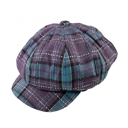 Cap – 12 PCS  Wool Blend Plaid Newsboy Cap - Purple - HT-9829PL