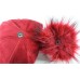 Baseball Cap – 12 PCS Faux Suede w/ Detachable Faux Fox Fur Pom Pom - Burgundy - HT-BA-12BG