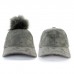 Baseball Cap – 12 PCS Faux Suede w/ Detachable Faux Fox Fur Pom Pom - Grey - HT-BA-12GY