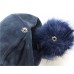 Baseball Cap – 12 PCS Faux Suede w/ Detachable Faux Fox Fur Pom Pom - Navy - HT-BA-12NV