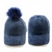 Baseball Cap – 12 PCS Faux Suede w/ Detachable Faux Fox Fur Pom Pom - Navy - HT-BA-12NV