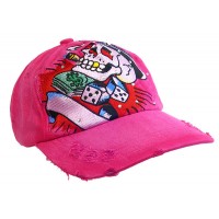 Embroidery Tattoo Cap – 12 PCS Gambling (Washed Cotton) - Hot Pink -HT-BSGA100HP