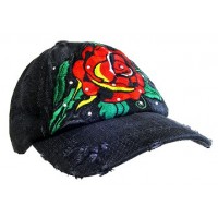 Embroidery Tattoo Cap – 12 PCS Rose (Washed Cotton) - Black - HT-BSR100BK