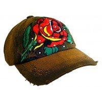 Embroidery Tattoo Cap – 12 PCS Rose (Washed Cotton) - Brown - HT-BSR100BN