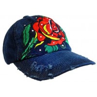 Embroidery Tattoo Cap – 12 PCS Rose (Washed Cotton) - Denim - HT-BSR100DN