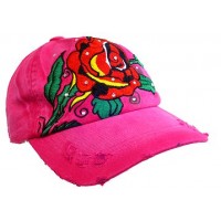 Embroidery Tattoo Cap – 12 PCS Rose (Washed Cotton) - Hot Pink - HT-BSR100HP