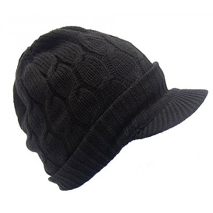 Cap– 12 PCS  Cable Knit Visor Beanie Hats - Black Color - HT-9874BK