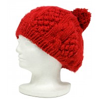 Cap - Knitted Beret w/ Pom Pom - Red - HT-H1282RD