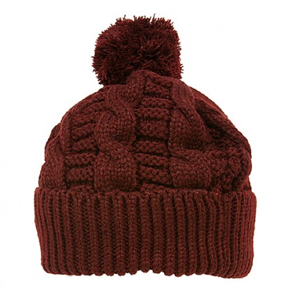 Cap – 12 PCS  Knitted Beanie w/ Pom Pom - Burgundy - HT-H1285BG