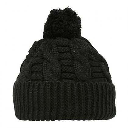 Cap – 12 PCS  Knitted Beanie w/ Pom Pom - Black - HT-H1285BK