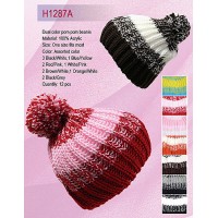 Cap – 12 PCS  Mulit Color Knitted Beane W/ Pom Pom - HT-H1287A