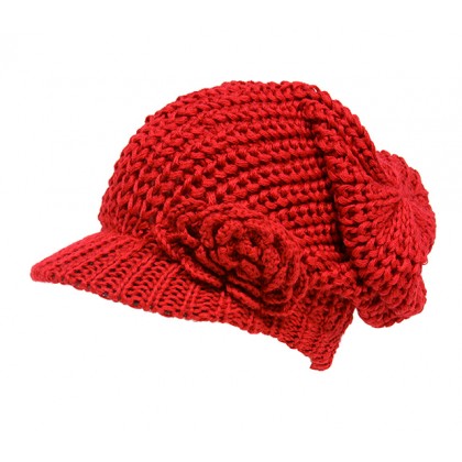 Cap – 12 PCS  Knitted Beanie Visor w/ Floppy Crown - Red - HT-H1295RD