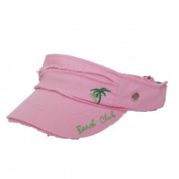 Visor Hats – 12 PCS Cotton Will W/Frayed Design and Embroidery Pam Tree - Pink Color - HT-4067PK