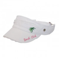 Visor CHats – 12 PCS otton Will W/Frayed Design and Embroidery Pam Tree - White Color - HT-4067WT